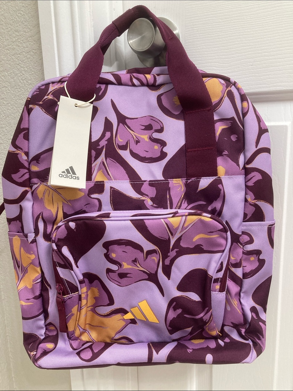 adidas Floral Backpack Tote in Lavender, Maroon & Gold Accent